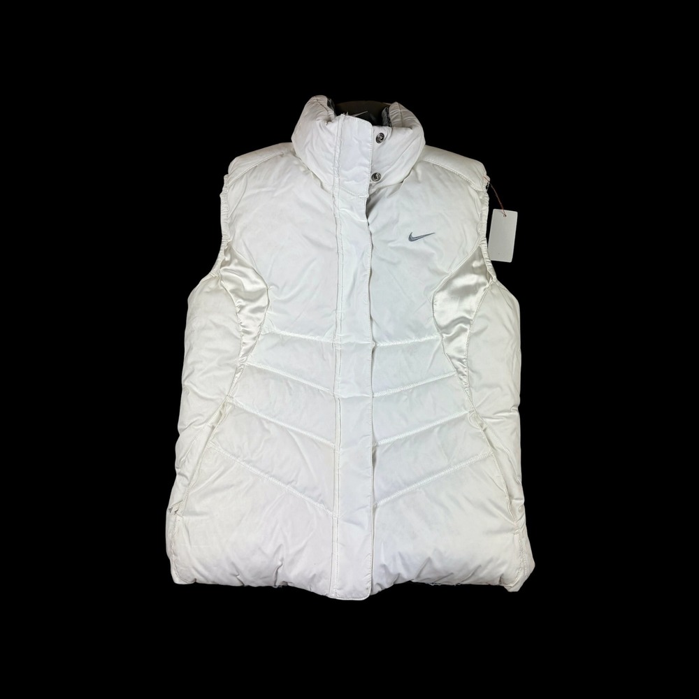 Nike Reversible Down Puffer Vest White Metallic Silver Women Small Y2K Swoosh